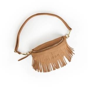 NEW THOMAS & LEE COMPANY women's suede removeable fringe bum bag in tan